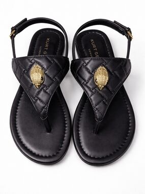 🆕️Kurt Geiger London Quilted Sandals Size 8 Gold Eagle Thong Slingback Leather